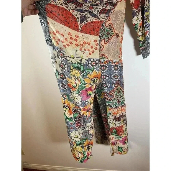 Anthropology Saachi Floral Print Long Open Front Ruana Orange Multicolor - Picture 5 of 10